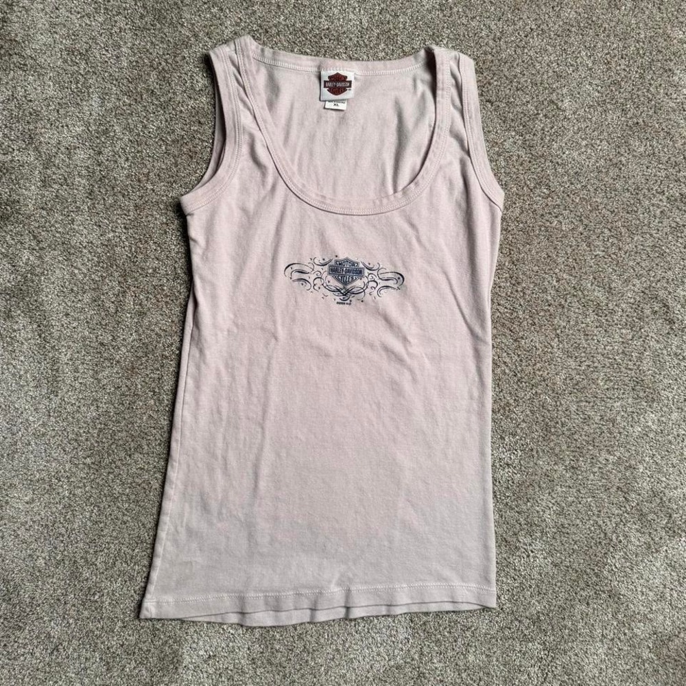 CREAM HARLEY DAVIDSON CENTER GRAPHIC RHINESTONE TANK TOP